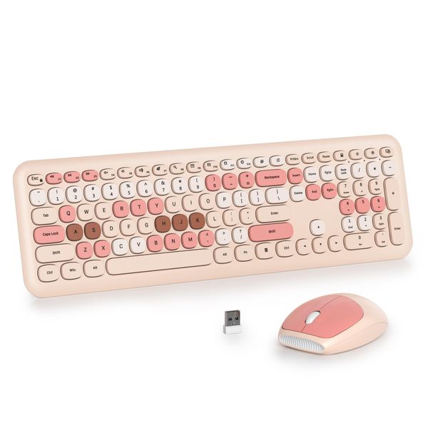 Wireless Keyboard Mouse Combo - Retro Round Keys