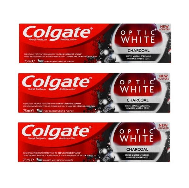 Colgate - Optic White Toothpaste Charcoal (3 x 75ml)