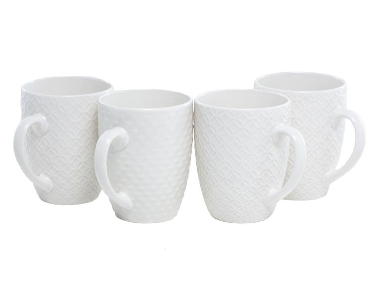 George &amp; Mason - White Embossed Ceramic Mug - Set of 4