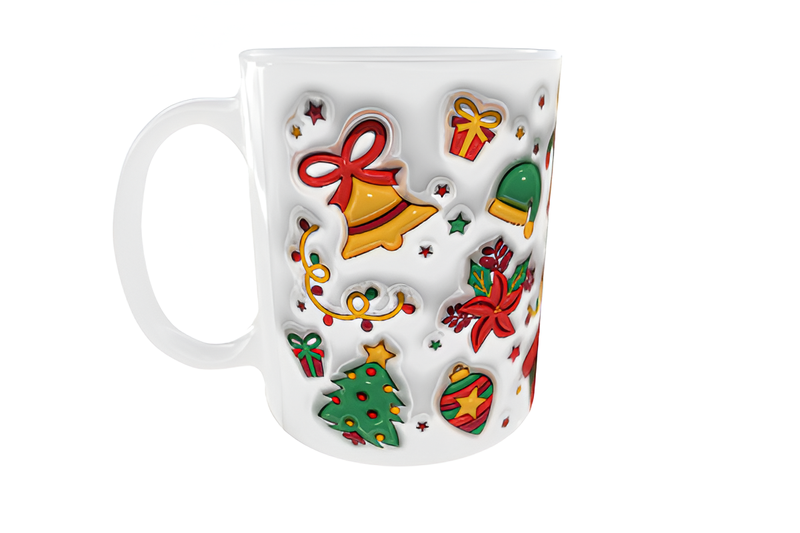 Festive Gold Bell and Poinsettia Mug 325ml Ceramic - Classic Christmas Gift