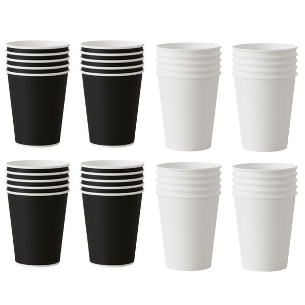 40 Pack Disposable Party Cups - 20 Black &amp; 20 White Paper Cups