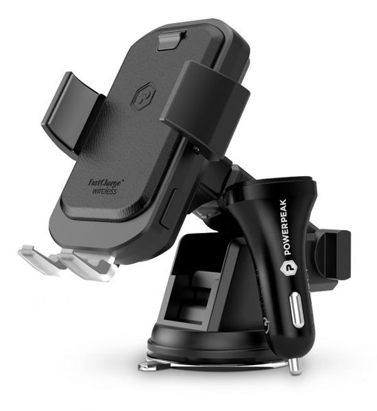 PowerPeak Wireless Fast Charging Auto Clamping Phone Holder - Black