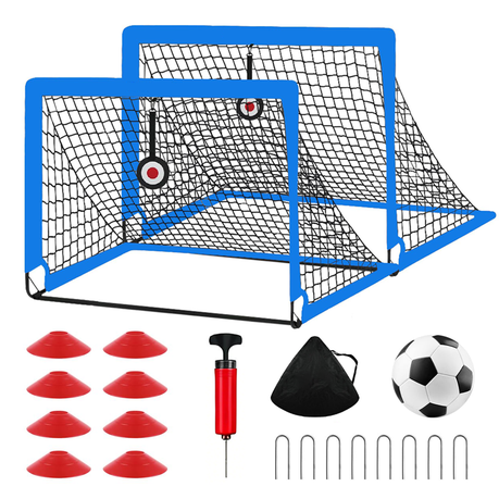 Soccer Goal Nets Set Portable with Ball Football Training Kit for Kid-Blue Image