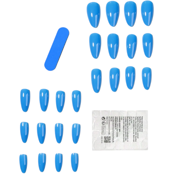 24Pcs Reusable Vibrant Almond-Shaped Press-On Nail Set - Blue