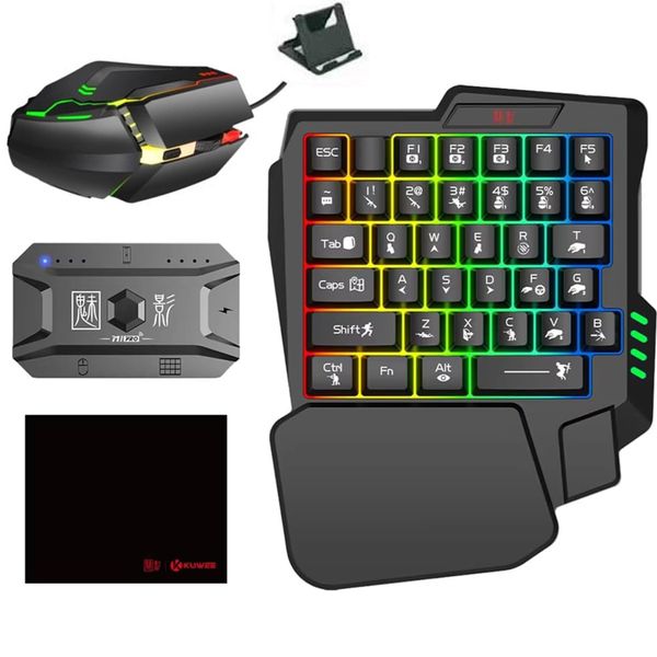 A Hand Gaming Keyboard And Mouse Combination With Gaming Mouse Converter