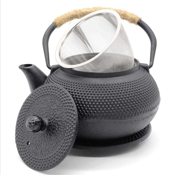 Black Cast Iron Teapot with Stainless Steel Filter 1200ml