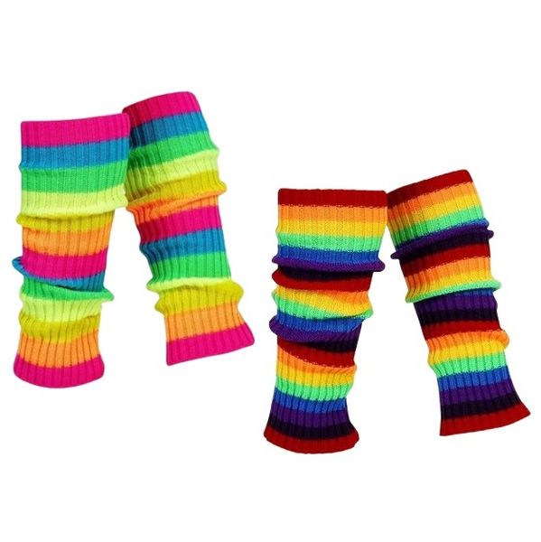 Multi-Colour Rainbow Neon Leg Warmers - Pack of 2