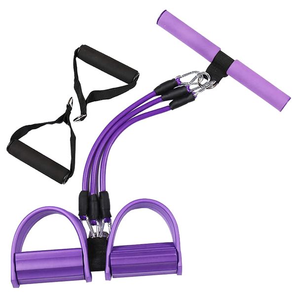 Multifunction 3-Tube Foot Pedal Elastic Pull Rope Band Kit - Purple