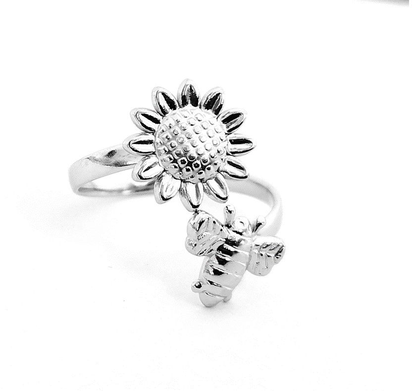 Stainless Steel Adjustable Ring Sunflower and Bee Shop Today. Get