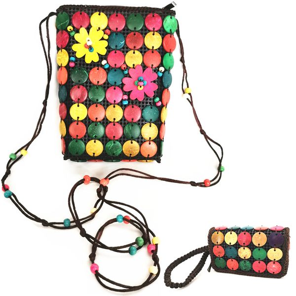 Hand Made Coconut Shell Crossbody Sling Bag Clutch Purse + Coconut Wallet