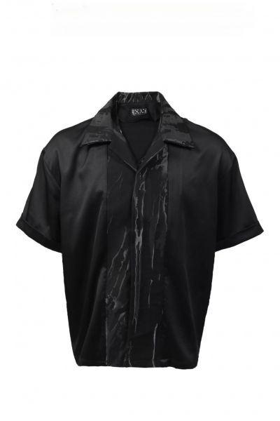 Men, Boys, Black Polyester, Cotton Fleece Short Sleeve Regular Casual Shirt