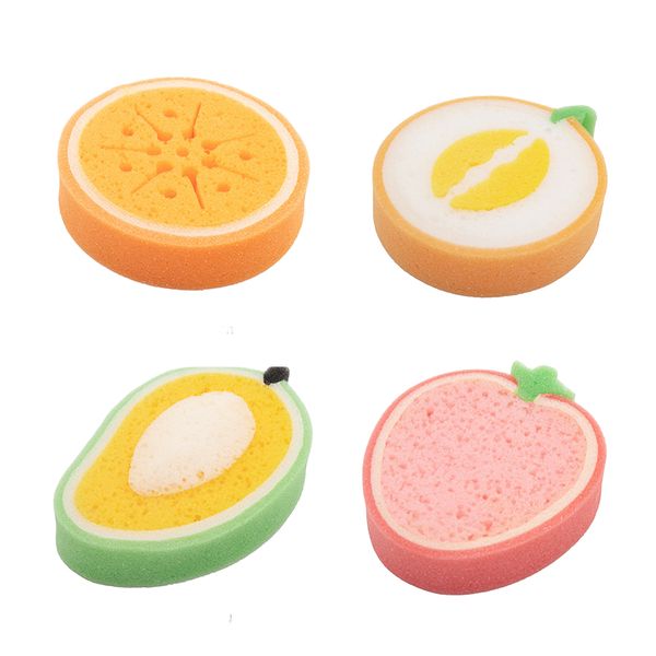 4 Pieces Shower Sponge Cute Fruit Shaped Bath Sponge Bath Brushes Soft