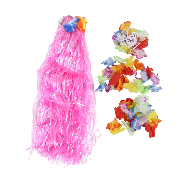 6 Set Hawaiian Grass Skirt flower Hula Lei Wristband Garland fancy Dress co