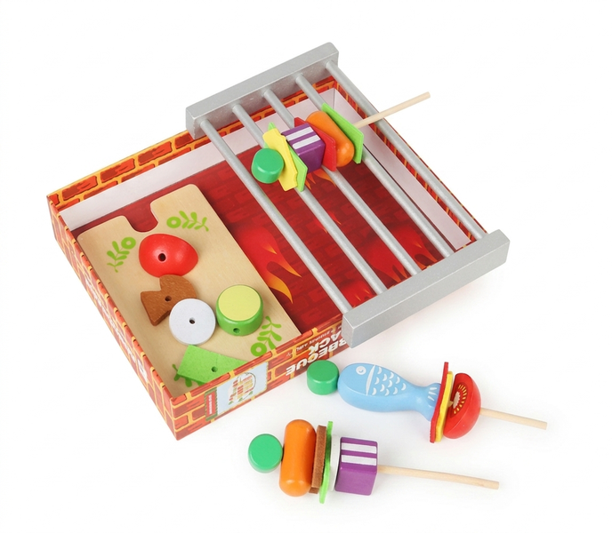 25Piece Wooden Braai BBQ Barbecue Rack Skewer Playset - Montessori Toy Kids