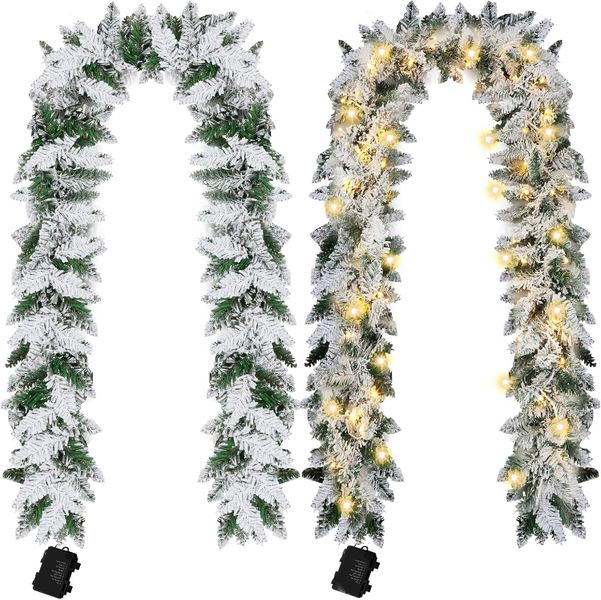 St Charles Christmas Garland,Snowflocked,with Led Lights(Pre-lit) -150cm