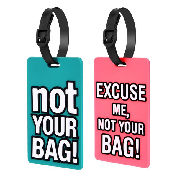 Funny Text Luggage Tags, Silicone Travel ID Labels, 2Pcs