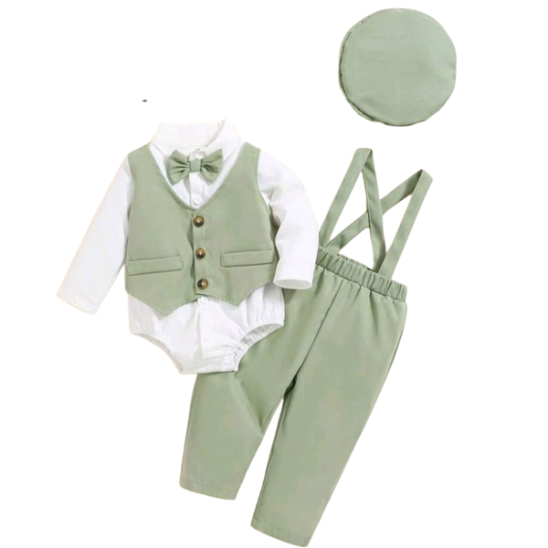 Classic 3 Piece Baby Gentleman Outfit Set - with Bow Tie, Suspenders and Hat