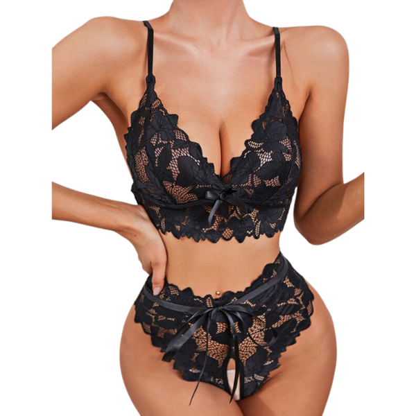 Edendiva's Floral Lace Bow Lingerie Set