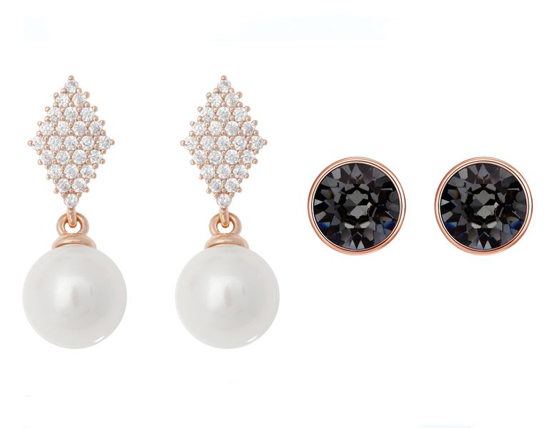 Civetta Spark Harper &amp; Chene Studs with Swarovski Silver Night Crystal Rose