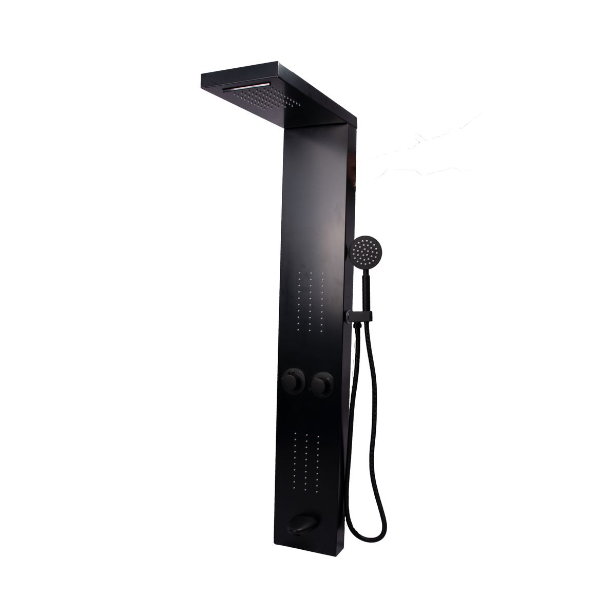 Shower Panel Tower System with Rainfall Shower, Stainless Steel, Black