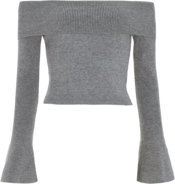 Quiz - Women Grey Ribbed Bardot Jumper