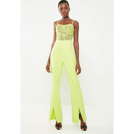 Women's Missguided Lace Bodice Slit Leg Jumpsuit - Lime Green, Shop Today.  Get it Tomorrow!