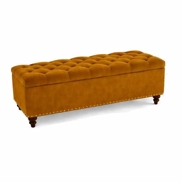 Furnity - Luna Classic Tufted Upholstered Storage Ottoman - Mustard Velvet