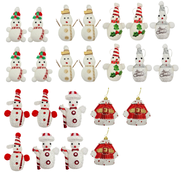 Christmas Tree Ornament Set - Assorted Snowmen &amp; Santa Designs