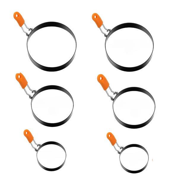 Pruchef - 6 Piece Stainless Steel Fried Egg Mold &amp; Pancake Rings - Black