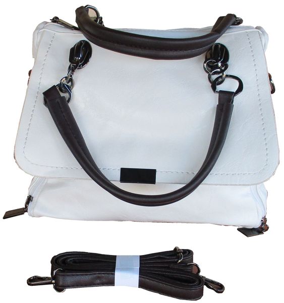Women's White Imitation Leather Handbag with Detachable Shoulder Strap