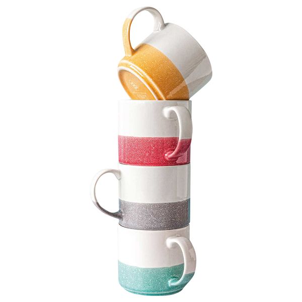 Elegant Large Capacity Stoneware Stackable Coffee Mug - 500ml - Set of 4