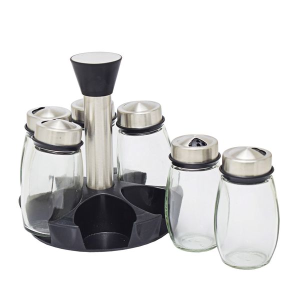 Ganis Lifestyle 7 Piece Revolving Spice Rack Organiser with Glass Jars