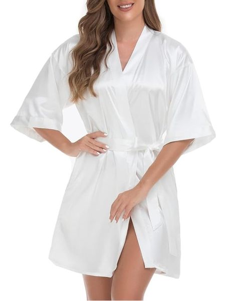 Women Satin Short Robe Bridesmaid Bride Robe Wedding Party Silky Sleepwear
