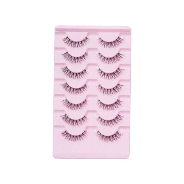 7 Pairs - Natural D-Curl Fake Eyelashes With Transparent Stem - Black