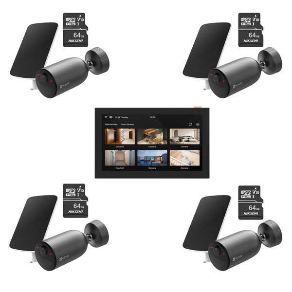 4 x Ezviz EB3 Wifi Camera Solar Battery Kit &amp; 1 x EZVIZ SD7 Screen - Bundle