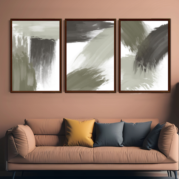 Set of 3 Wall Art Decor Prints - A3 Size - Brush Abstract (Unframed)