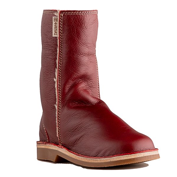 Gurmuki Ladies Leather KUDU Fur Boots - Cherry Red