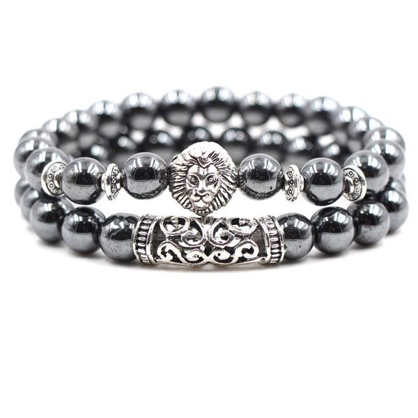 Argent Craft Hematite And Scroll Power Lion Bracelet Set - Silver