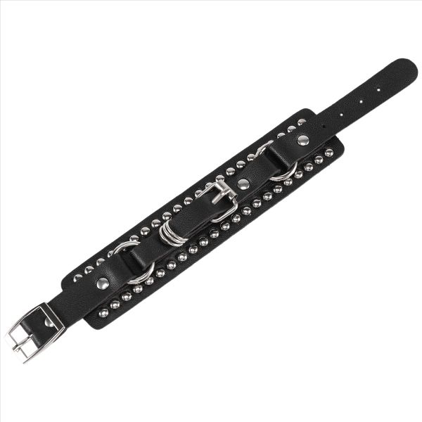 Fashion Punk Rivet Stud Leather Belt Bangle Bracelet (Black)