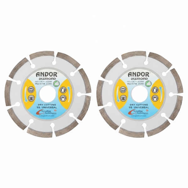 Andor 115 mm Diamond Segmented Cutting Disc for Concrete &amp; Masonry - 2 Pack