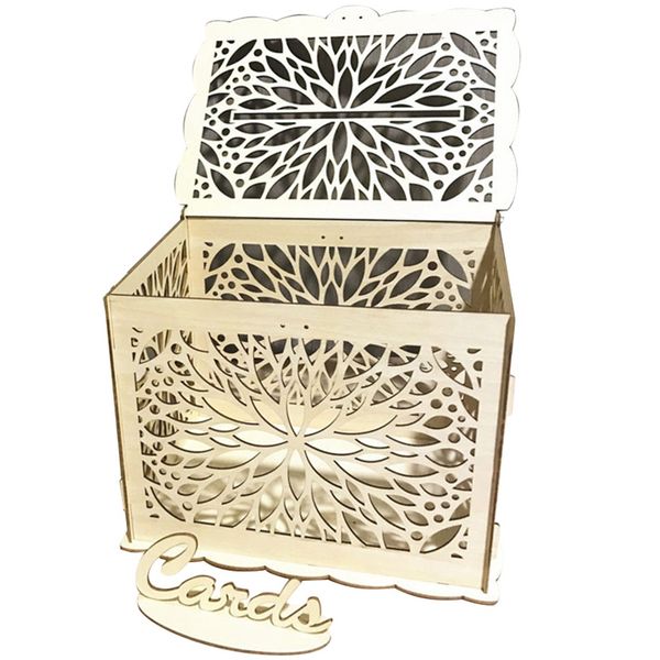 Diy Rustic Hollow Wooden Knot Gift Card Box Money Letter Box Large