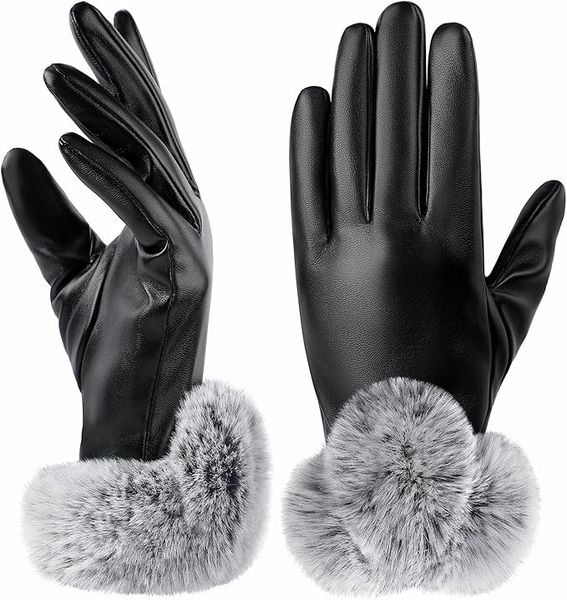 Leather Gloves Women Winter Warm Fleece Lined Touchscreen