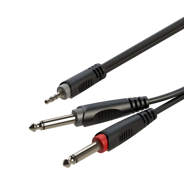 Roxtone RAYC130L3 Samurai Series 3.5mm Stereo Jack-2 x 6.35mm 3 Meters