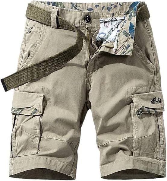 Men's Cotton Cargo Shorts Outdoor Straight Casual Shorts Multi-Pocket