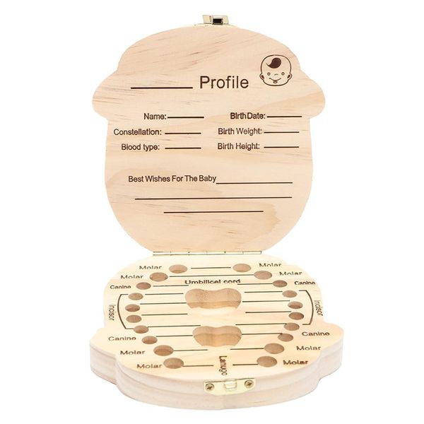 Wood Color Hot Stamping English Boys And Girls Baby Teeth Box