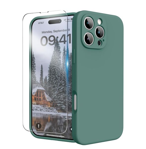 SiliconeCase &amp; ScreenProtector Compatible WithIPhone 11ProMax-MidnightGreen