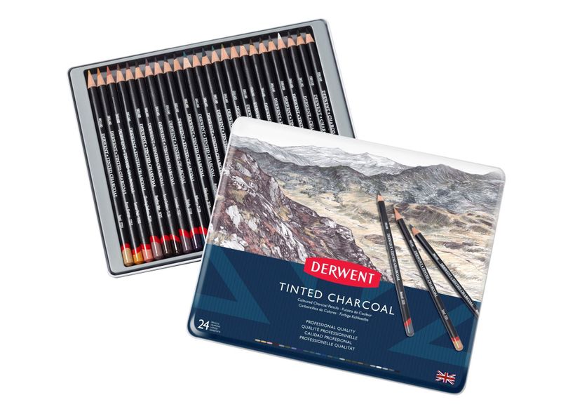 Derwent Tinted Charcoal Pencils - Tin of 24
