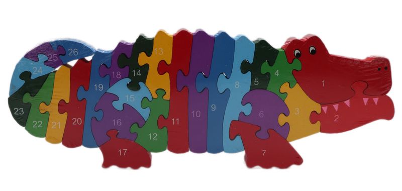 Wooden Crocodile Shaped Educational Alphabet and Number Jigsaw Puzzle.