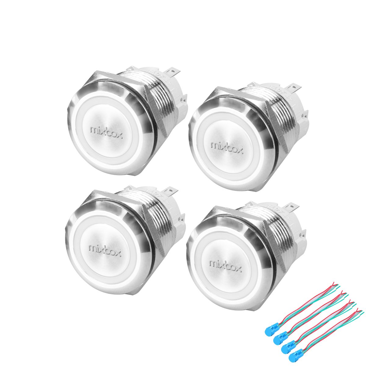 Mix Box 4PCs 19mm 24V StainlessSteel Push Button Switch with LED,Self Reset