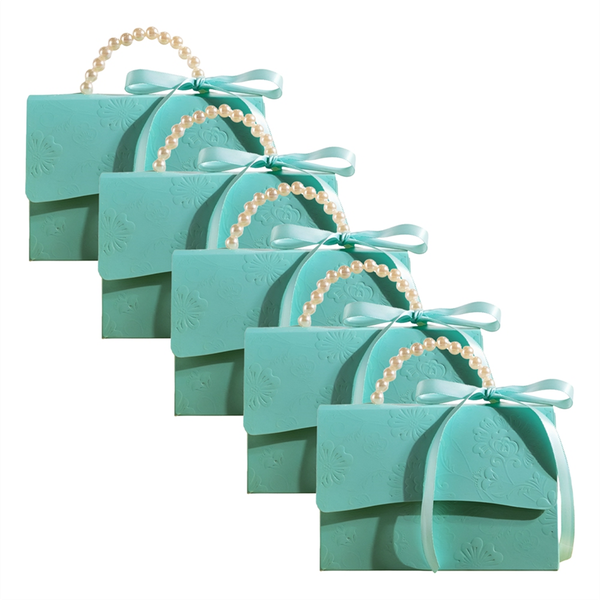 Stylish Embossed Gift Box With Satin Ribbon And Pearl Handle A
